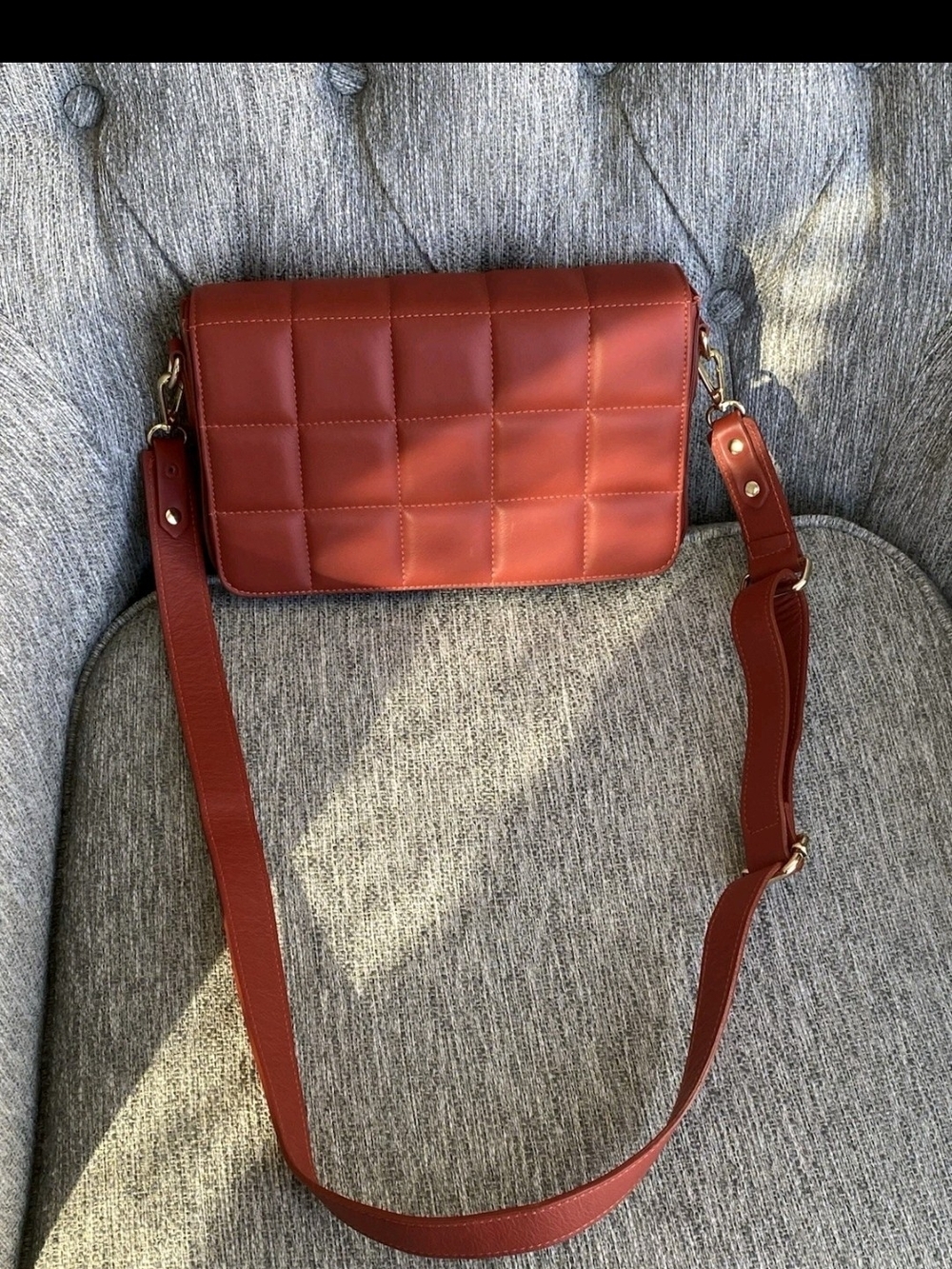 Unica Firenze Genuine Leather Terractta Quilted Crossbody Bag Made In Italy - Picture 3 of 7